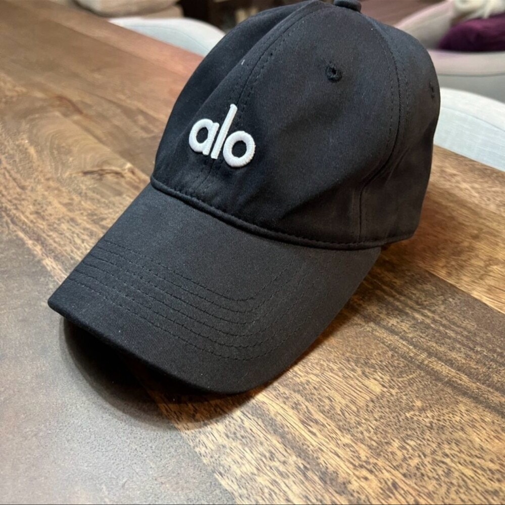 ALO Yoga Black Cap with White Logo